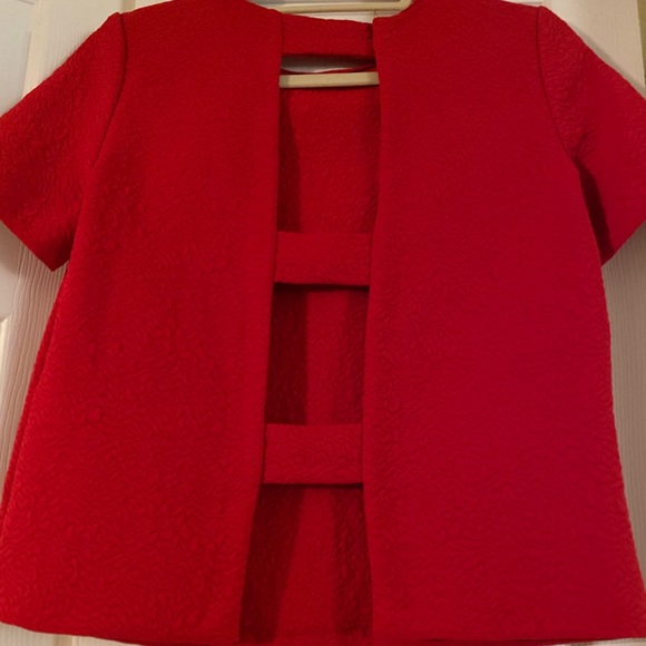 Zara Red Quilted Short Sleeve Open Back Blouse | S - Picture 3 of 7